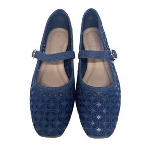 Katie & Kelly Ballet Flats Sz 10M Navy Lattice Cutout Mary Jane Strap Square Toe